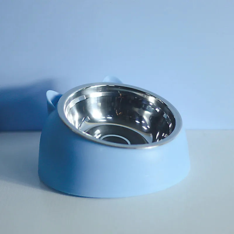 Stainless Steel Cat Bowl Double Bowl To Protect Cervical Vertebra Cat Bowl Oblique Explosion Pet Food Basin Cat Supplies