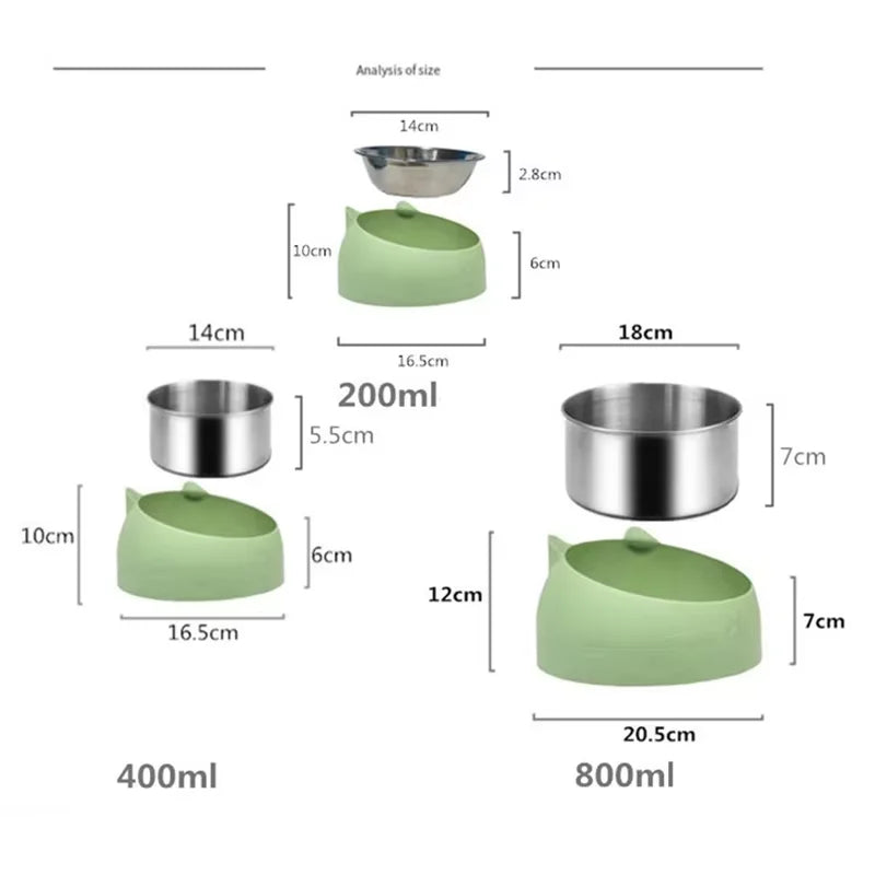 Stainless Steel Cat Bowl Double Bowl To Protect Cervical Vertebra Cat Bowl Oblique Explosion Pet Food Basin Cat Supplies